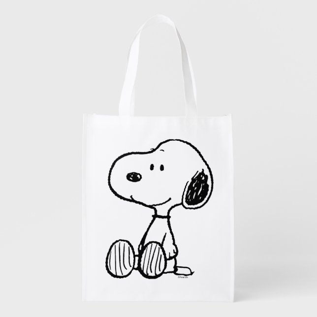 PEANUTS | Snoopy on Black White Comics Grocery Bag (Front)