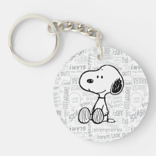 PEANUTS   Snoopy on Black White Comics Keychain