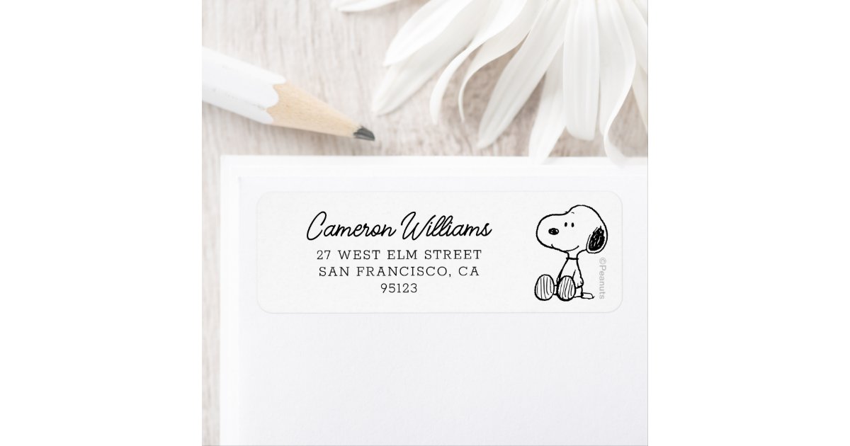 PEANUTS | Snoopy on Black White Comics Label | Zazzle