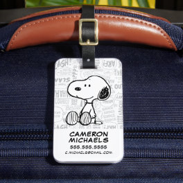 PEANUTS Snoopy on Black White Comics Luggage Tag