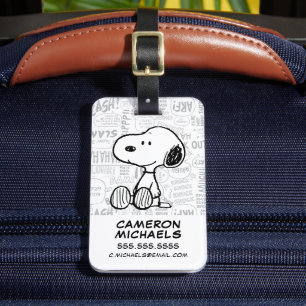 PEANUTS   Snoopy on Black White Comics Luggage Tag