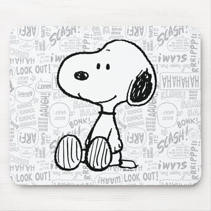 PEANUTS | Snoopy on Black White Comics Mouse Pad