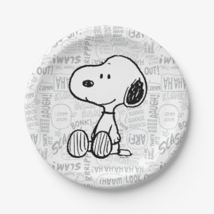 PEANUTS   Snoopy on Black White Comics Paper Plates