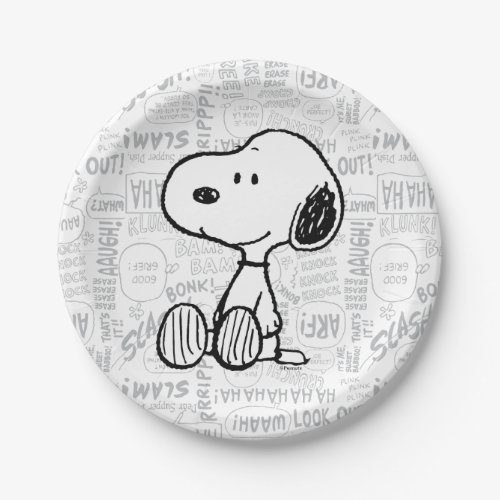 PEANUTS  Snoopy on Black White Comics Paper Plates