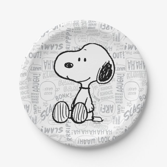 PEANUTS | Snoopy on Black White Comics Paper Plates (Front)
