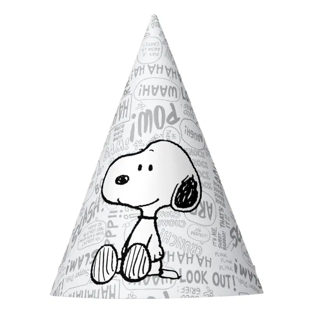 PEANUTS | Snoopy on Black White Comics Party Hat | Zazzle