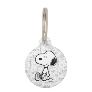 PEANUTS   Snoopy on Black White Comics Pet ID Tag