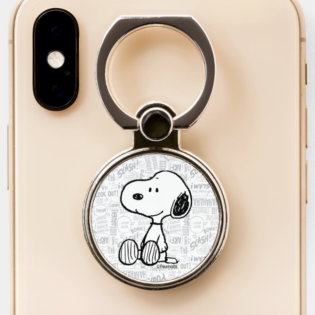 PEANUTS | Snoopy on Black White Comics Phone Ring Stand (Close Up)