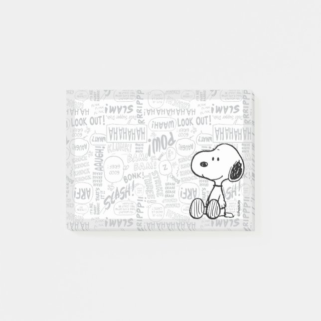 PEANUTS | Snoopy on Black White Comics Post-it Notes (Front)