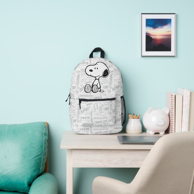 PEANUTS | Snoopy on Black White Comics Printed Backpack (Insitu)