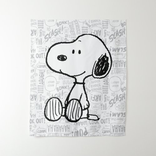 PEANUTS  Snoopy on Black White Comics Tapestry