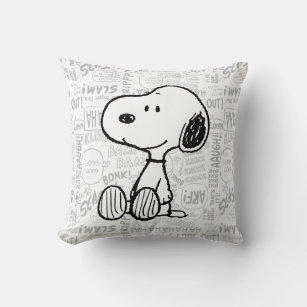 PEANUTS   Snoopy on Black White Comics Throw Pillow