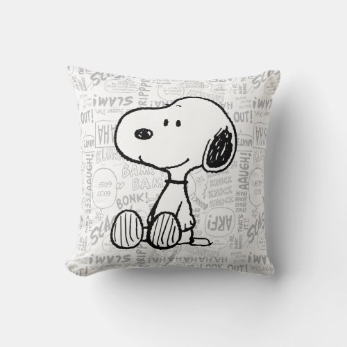 PEANUTS  Snoopy on Black White Comics Throw Pillow