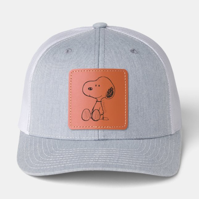 PEANUTS | Snoopy on Black White Leather Patch Hat (Front)