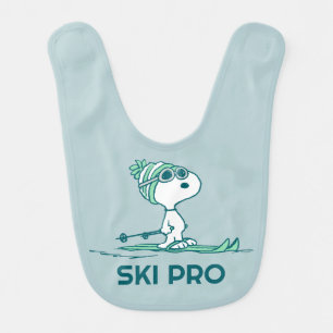 Peanuts Snoopy on Skis Baby Bib