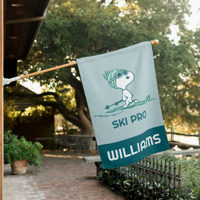 Peanuts | Snoopy on Skis House Flag (In SItu)