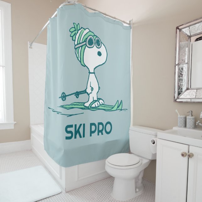 Peanuts | Snoopy on Skis Shower Curtain (In Situ)