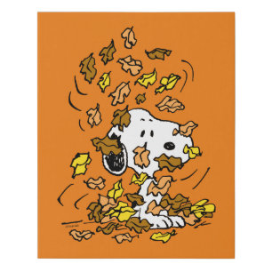 Peanuts   Snoopy Pile of Leaves Faux Canvas Print