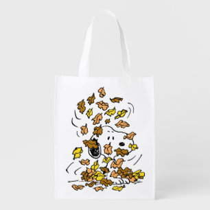 Peanuts Snoopy Pile of Leaves Grocery Bag