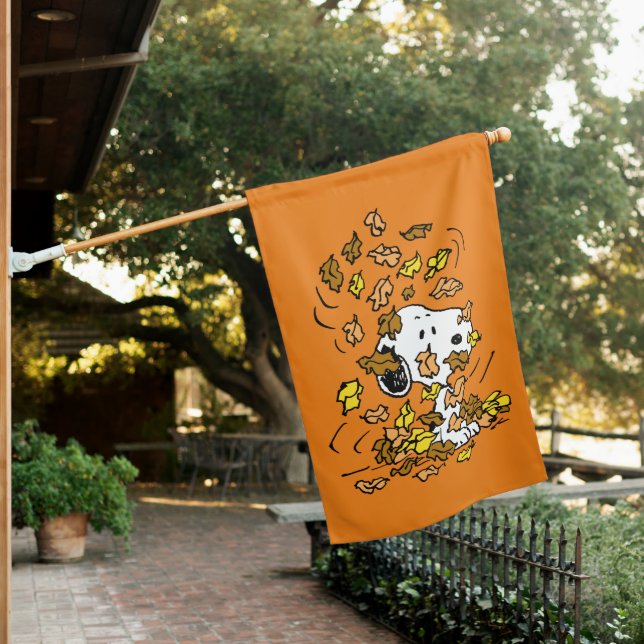 Peanuts | Snoopy Pile of Leaves House Flag (In SItu)