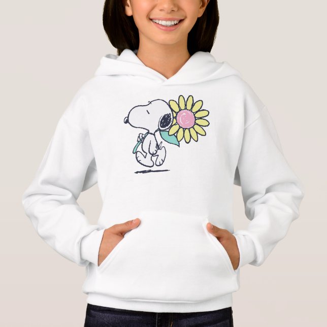 Peanuts Snoopy Pink Daisy Flower  Hoodie (Front)