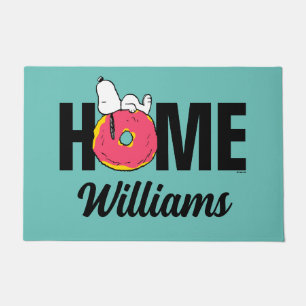 Peanuts Snoopy Pink Donut Personalized Doormat