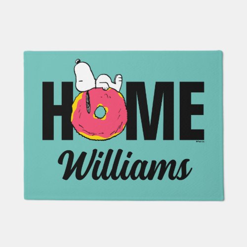 Peanuts  Snoopy Pink Donut  Personalized Doormat