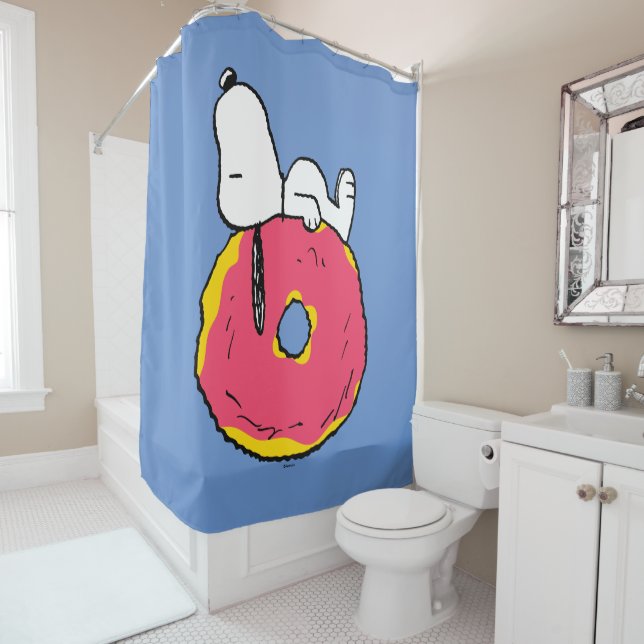 Peanuts | Snoopy Pink Donut Shower Curtain (In Situ)
