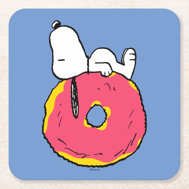 Peanuts | Snoopy Pink Donut Square Paper Coaster (Front)