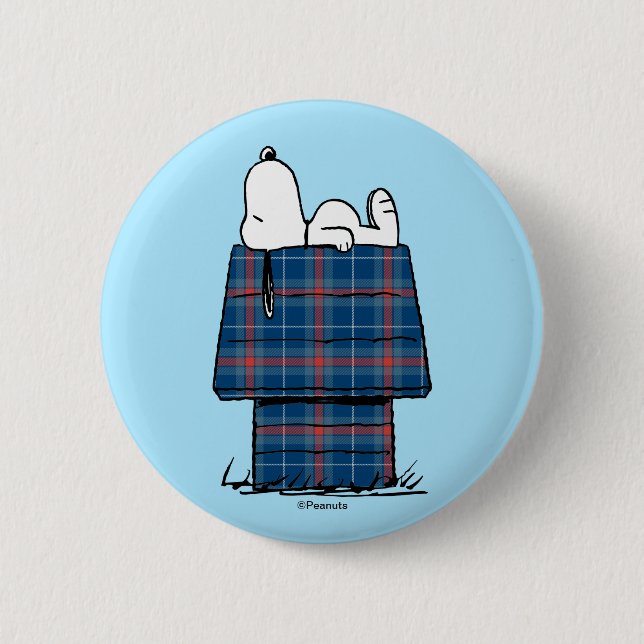 Peanuts | Snoopy Plaid Flannel Holiday Dog House Button (Front)