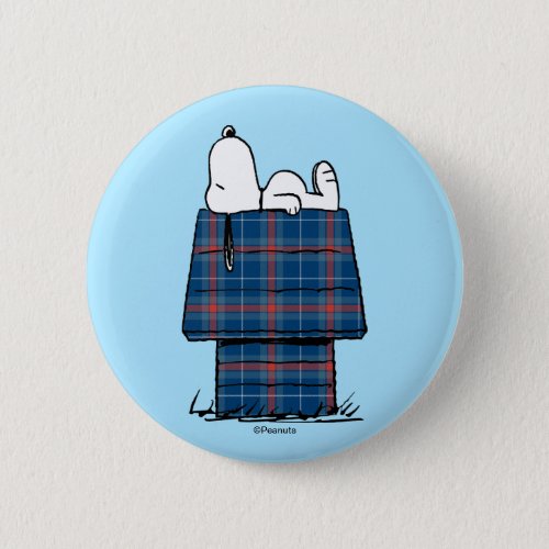 Peanuts  Snoopy Plaid Flannel Holiday Dog House Button