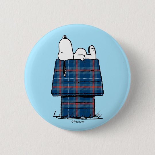 Peanuts Snoopy Plaid Flannel Holiday Dog House Button