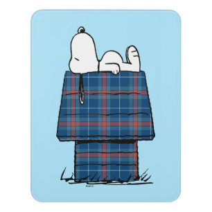 Peanuts Snoopy Plaid Flannel Holiday Dog House Door Sign