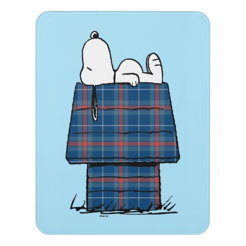 Peanuts  Snoopy Plaid Flannel Holiday Dog House Door Sign