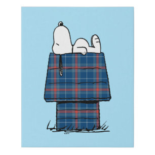 Peanuts Snoopy Plaid Flannel Holiday Dog House Faux Canvas Print