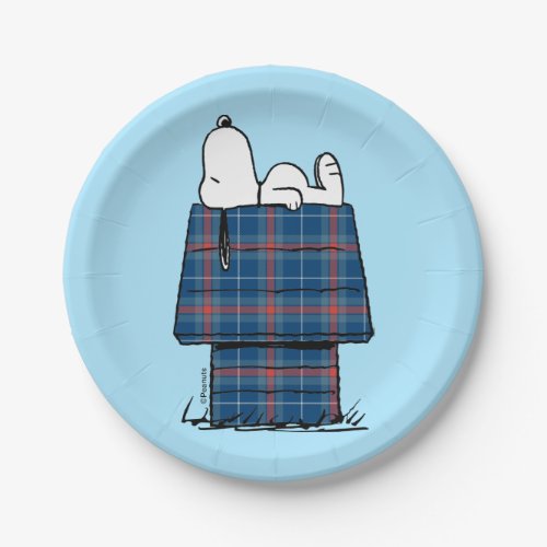 Peanuts  Snoopy Plaid Flannel Holiday Dog House Paper Plates