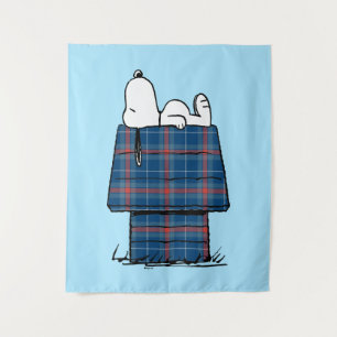 Peanuts Snoopy Plaid Flannel Holiday Dog House Tapestry