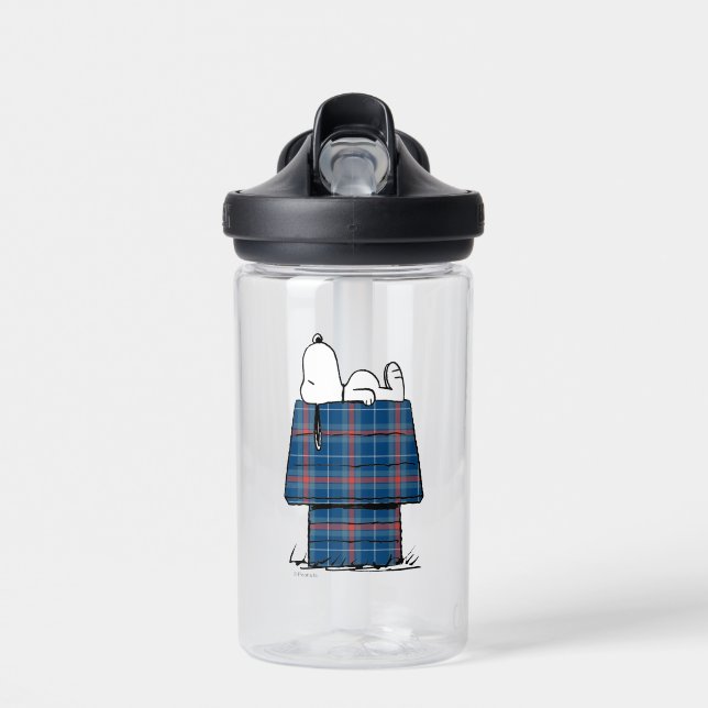 Peanuts | Snoopy Plaid Flannel Holiday Dog House Water Bottle (Front)