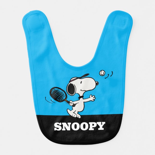 Peanuts | Snoopy Plays Tennis Baby Bib (Front)