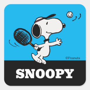 Peanuts   Snoopy Plays Tennis Square Sticker