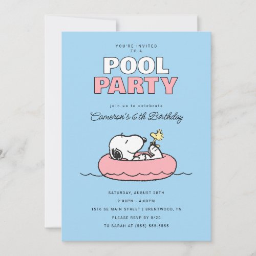 Peanuts _Snoopy _ Pool Party Summer Birthday Invitation