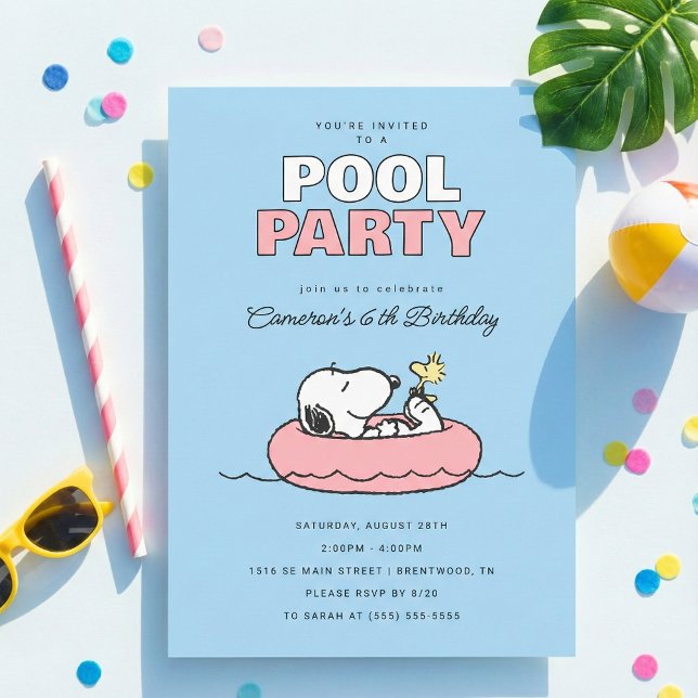 Peanuts -Snoopy - Pool Party Summer Birthday Invitation (Creator Uploaded)