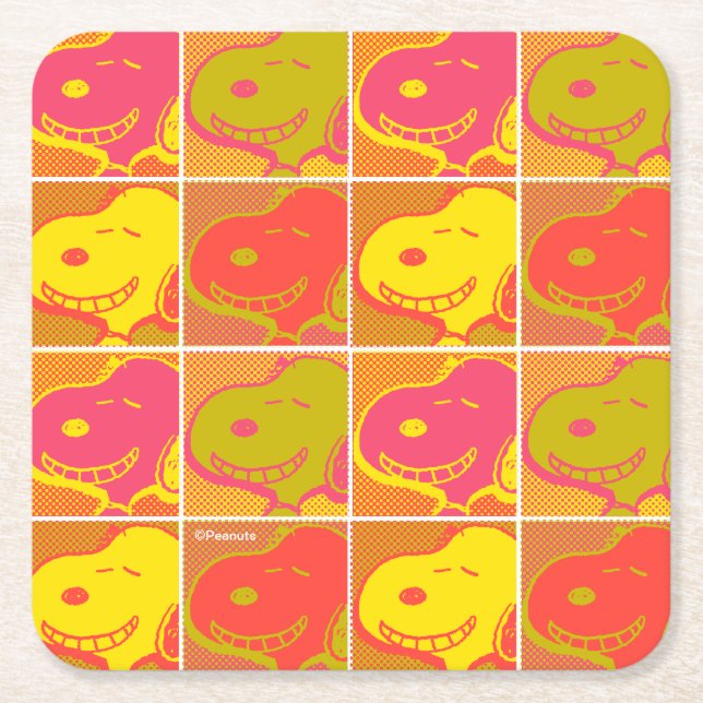 Peanuts | Snoopy Pop Art Pattern Square Paper Coaster (Front)