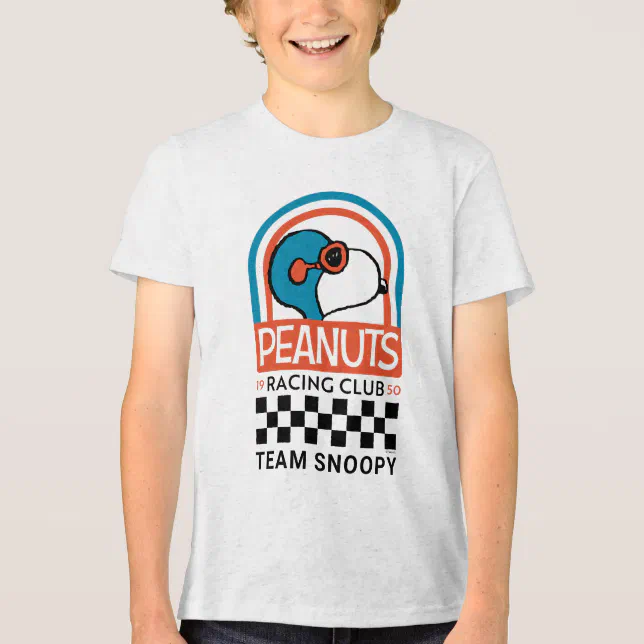 Peanuts | Snoopy Racing Club Tri-Blend Shirt, Kids Unisex, Size: Youth S, White Fleck