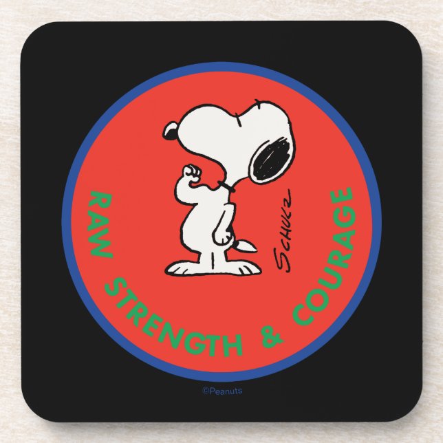 Peanuts | Snoopy Raw Strength & Courage Badge Beverage Coaster (Front)
