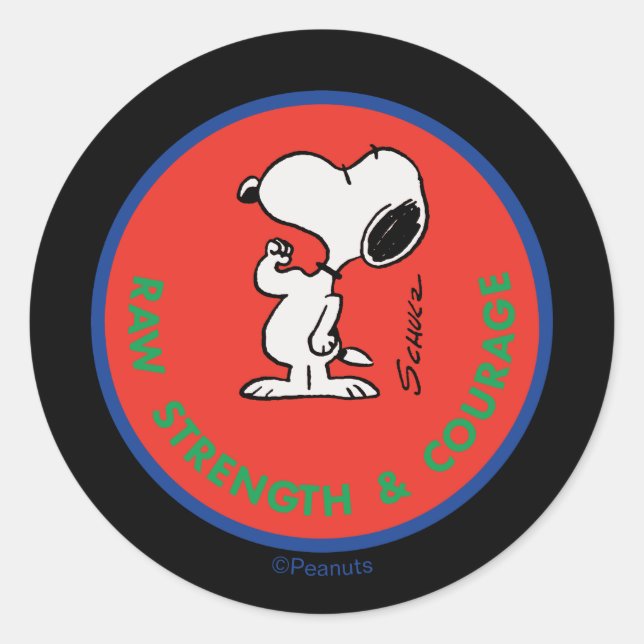 Peanuts | Snoopy Raw Strength & Courage Badge Classic Round Sticker (Front)