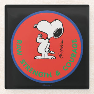 Peanuts Snoopy Raw Strength & Courage Badge Glass Coaster