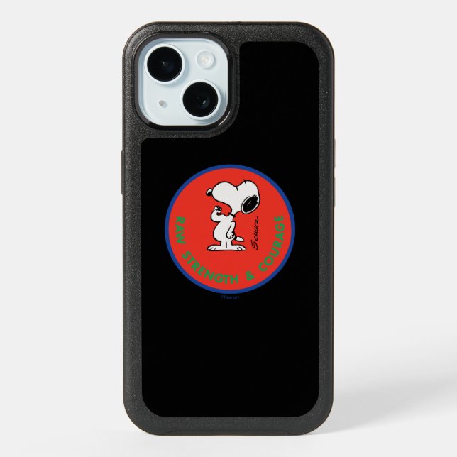 Peanuts | Snoopy Raw Strength & Courage Badge iPhone 15 Case (Back)