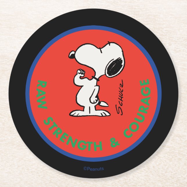 Peanuts | Snoopy Raw Strength & Courage Badge Round Paper Coaster (Front)