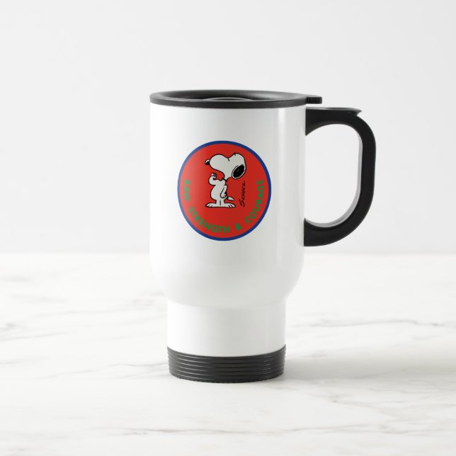 Peanuts | Snoopy Raw Strength & Courage Badge Travel Mug (Right)